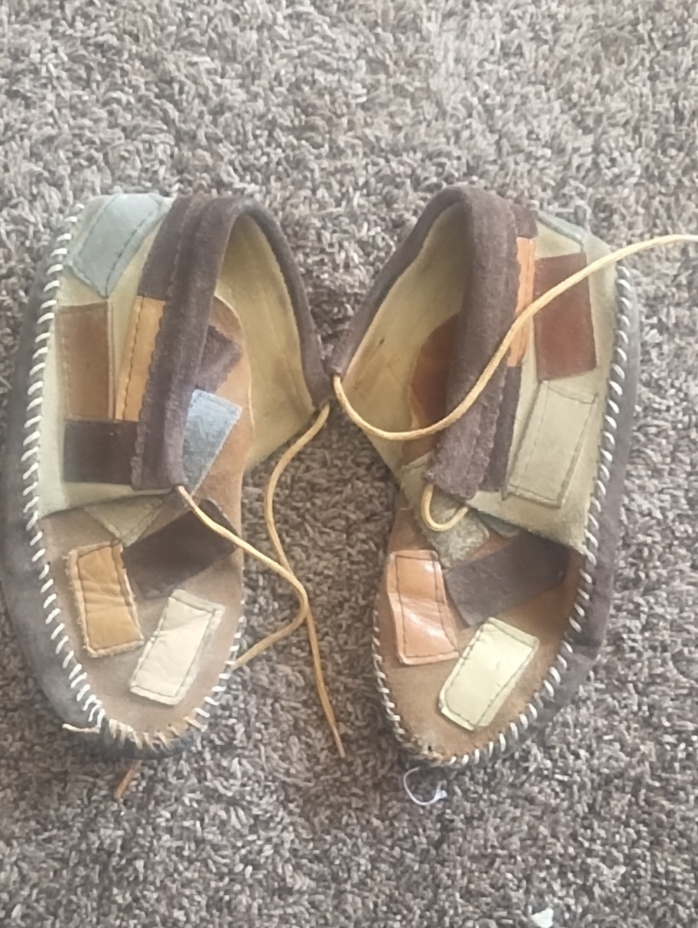 Kids Patchwork Suede Moccasin Shoes - Brown Multi Size 3/4